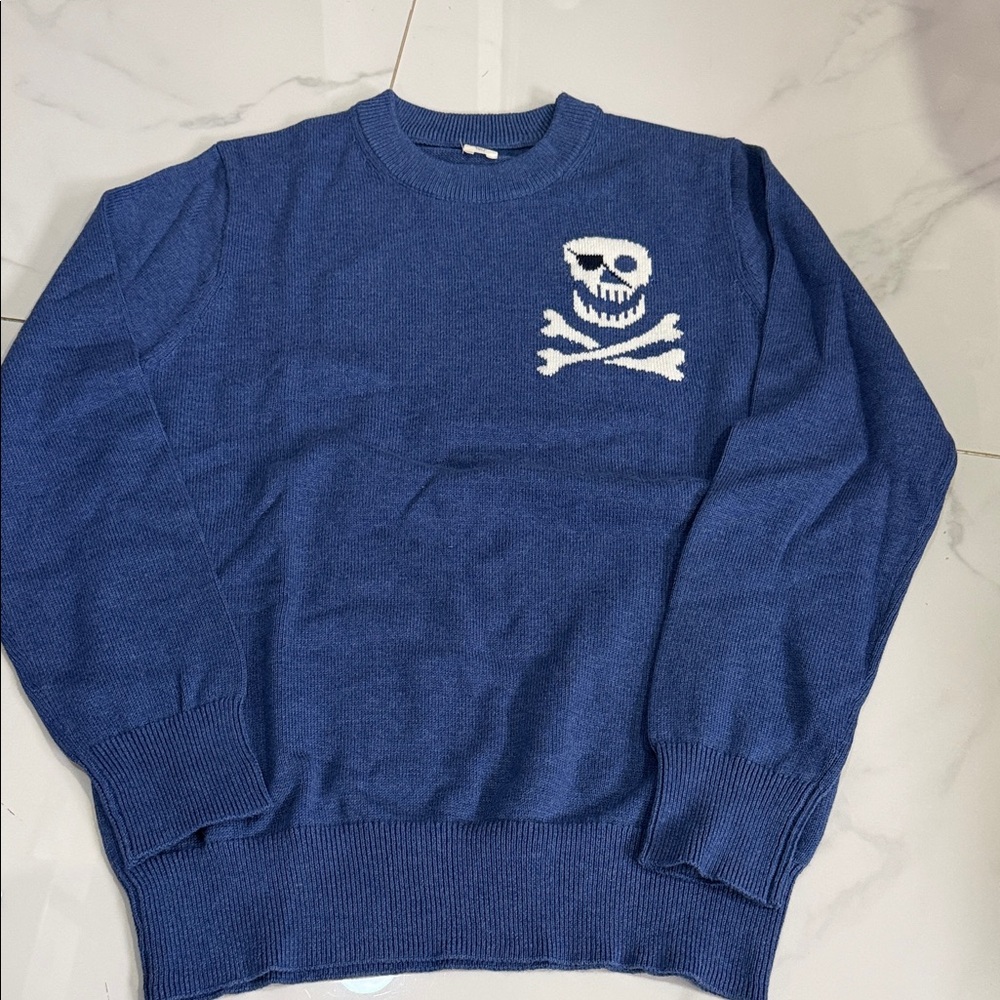 Crewcuts Blue Sweater with White Skull Motif
